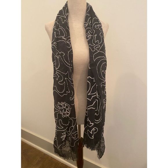Navy embroidered scarf W by Worth - Picture 1 of 4